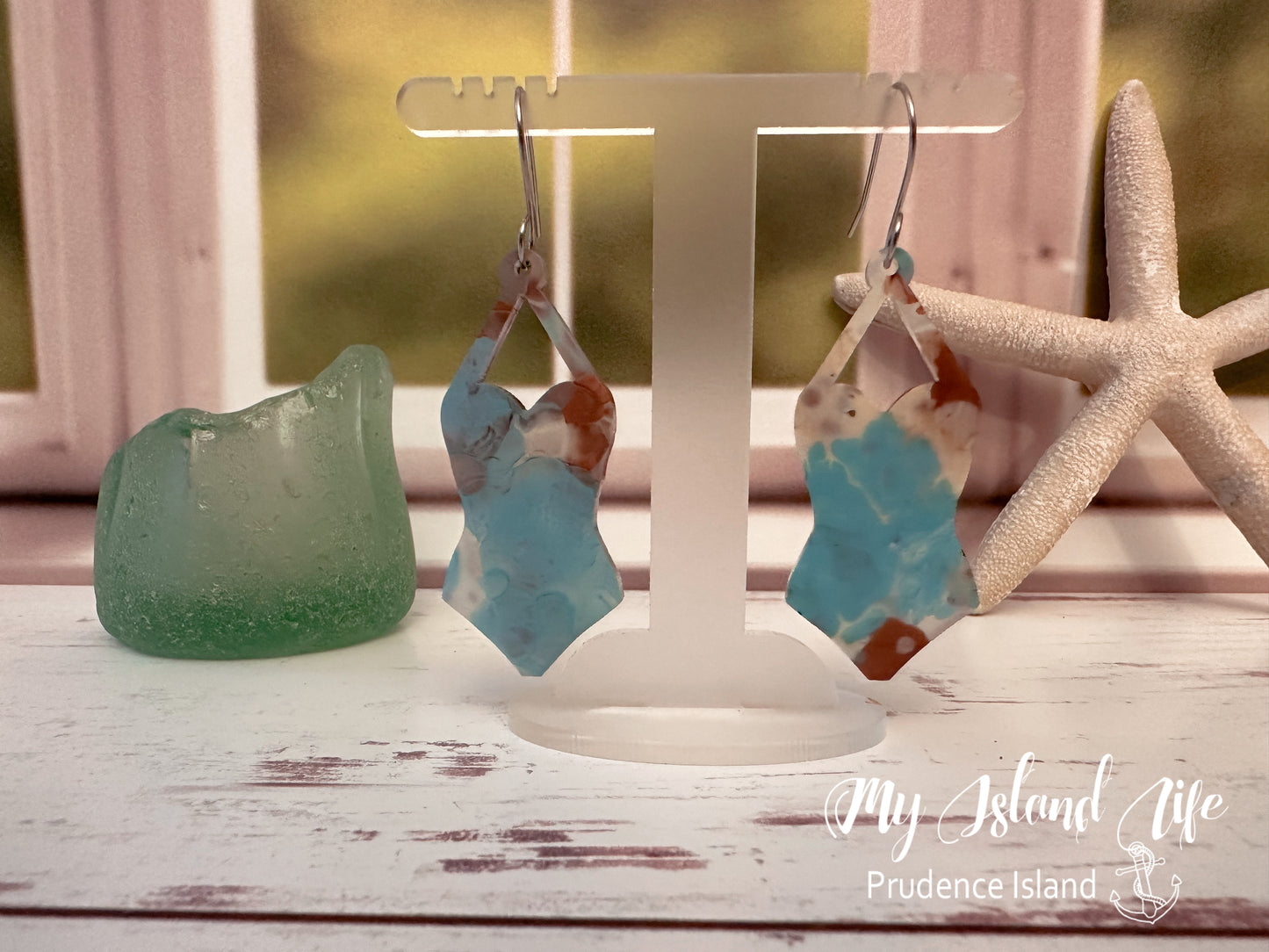 Turquoise & Pearl Bathing Suit Earrings