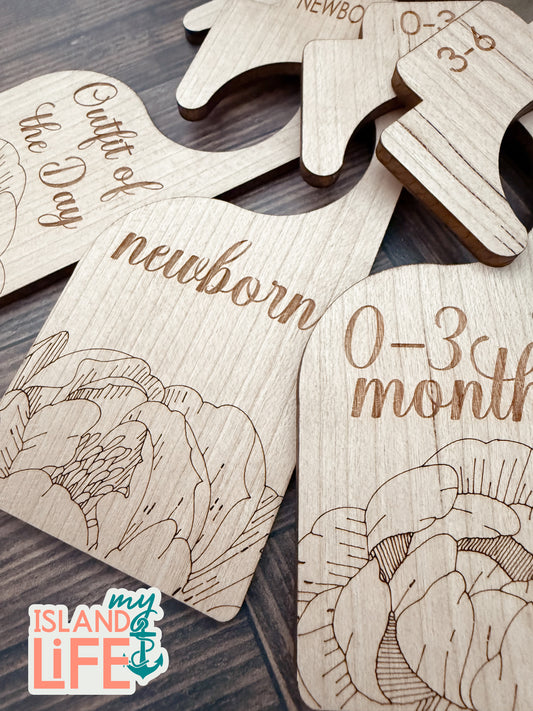Engraved Wooden Nursery Closet Dividers - Peony