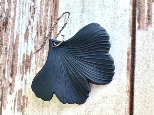 Navy Blue Gingko Earrings