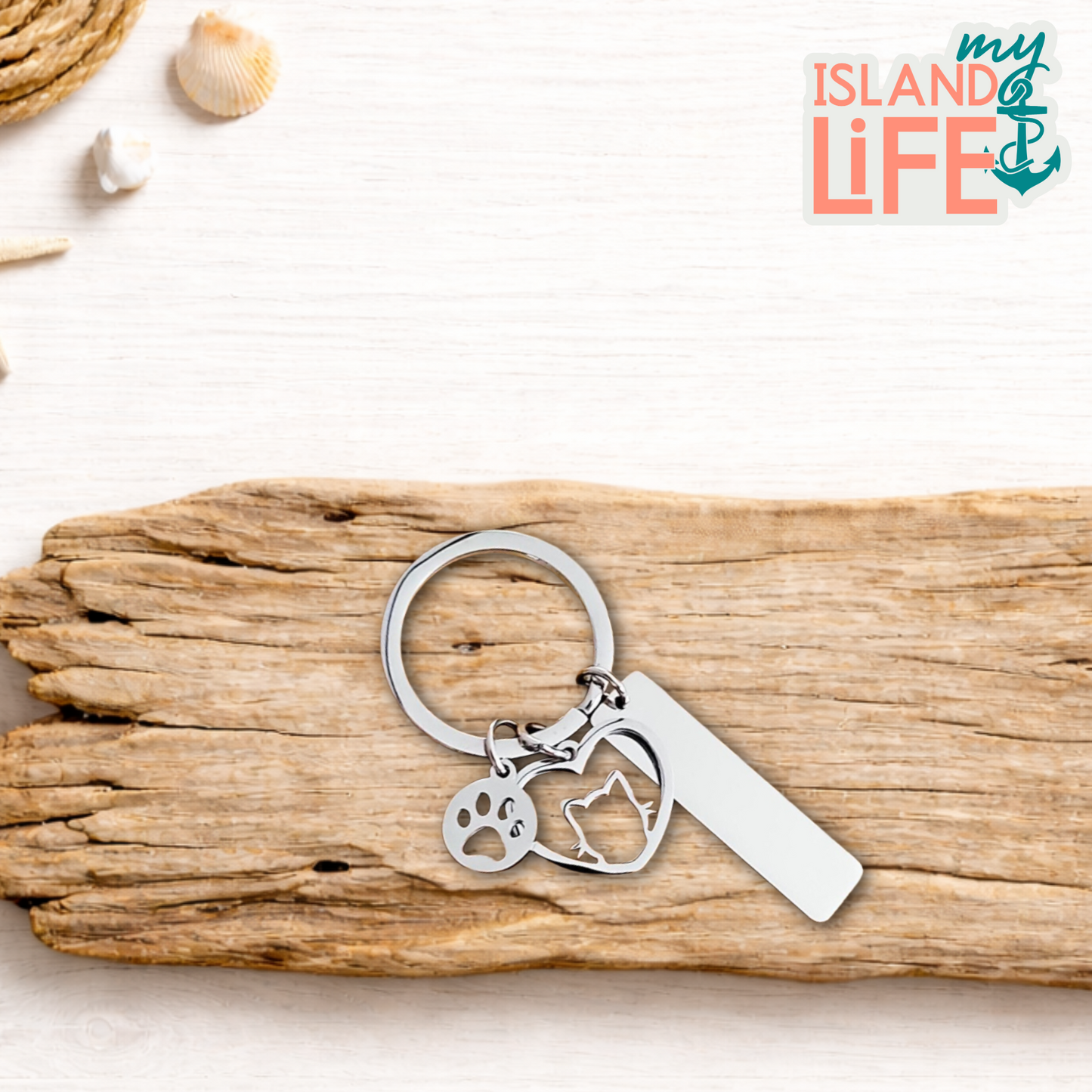 Cat Rectangle Keychain – Personalized Laser Engraved Stainless Steel