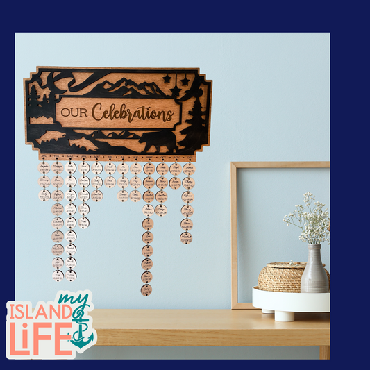 Mountain and Woodland Family Name Sign – Personalized Wall Art or Celebration Calendar