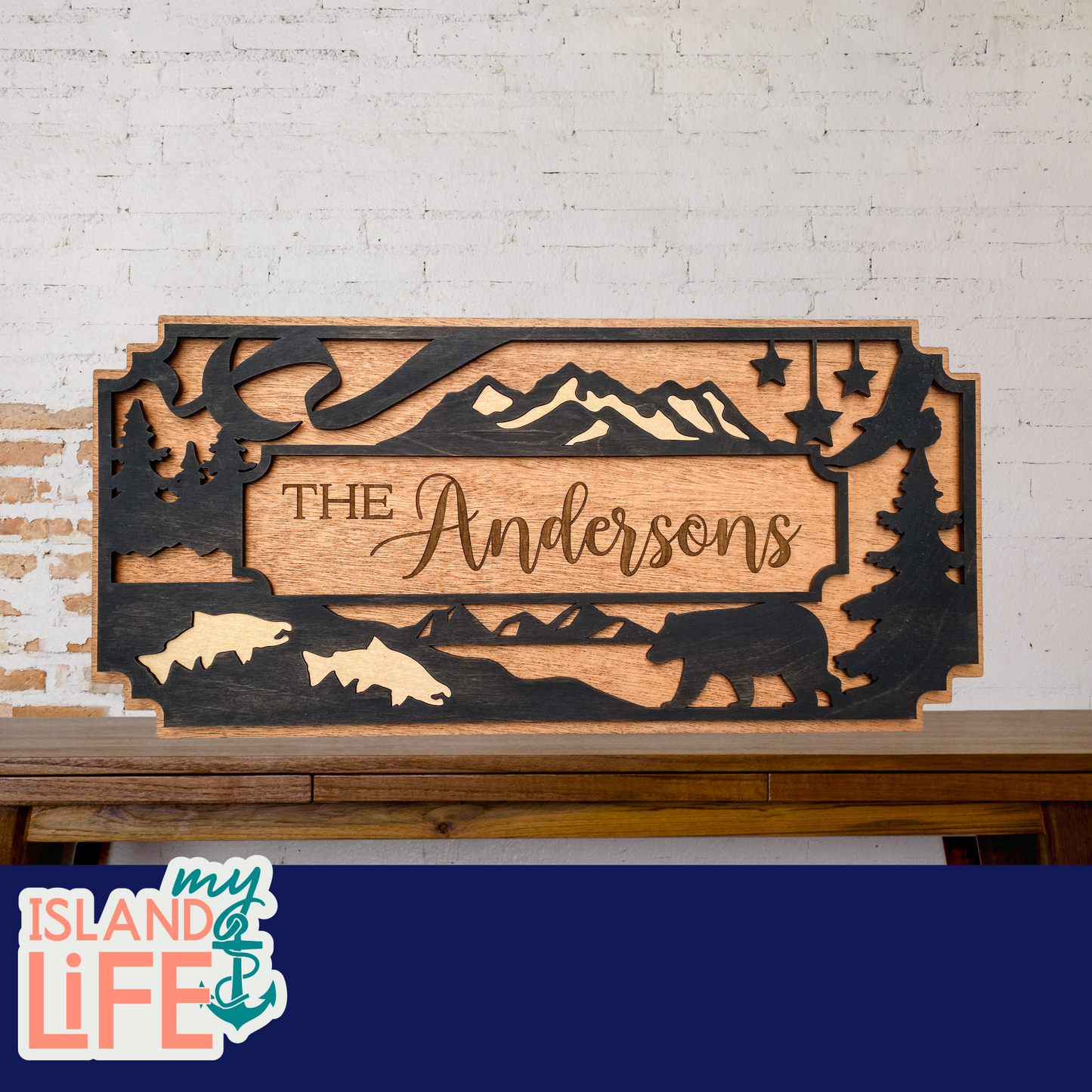 Mountain and Woodland Family Name Sign – Personalized Wall Art or Celebration Calendar