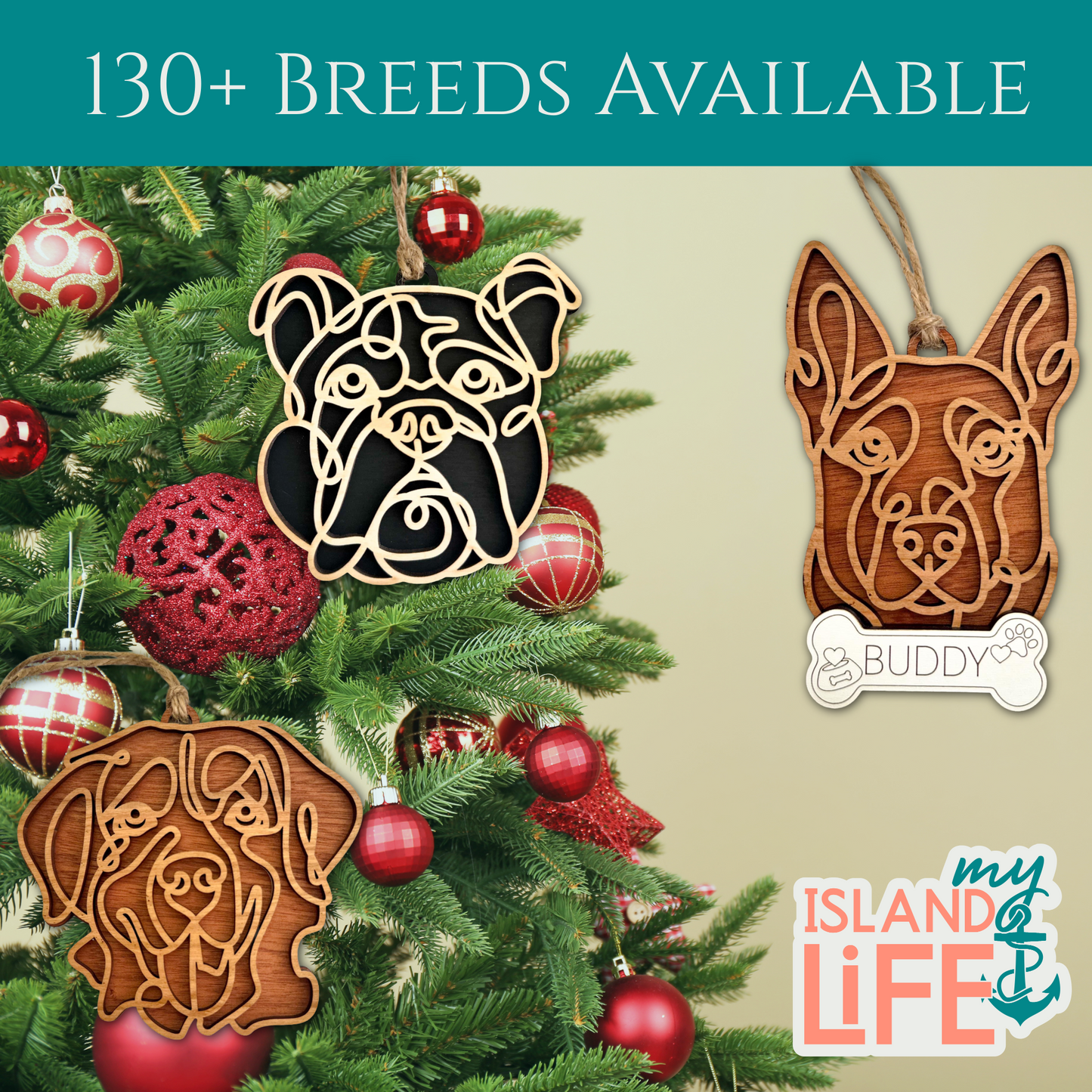 Dog Line Art Ornament - Choose Your Breed