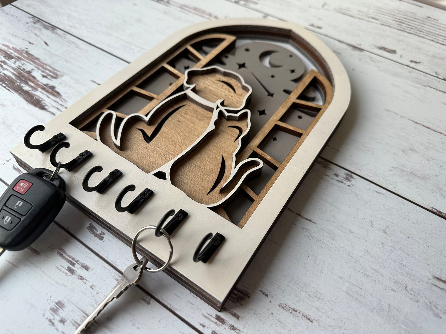 Cat & Dog in Window Arch Key Holders