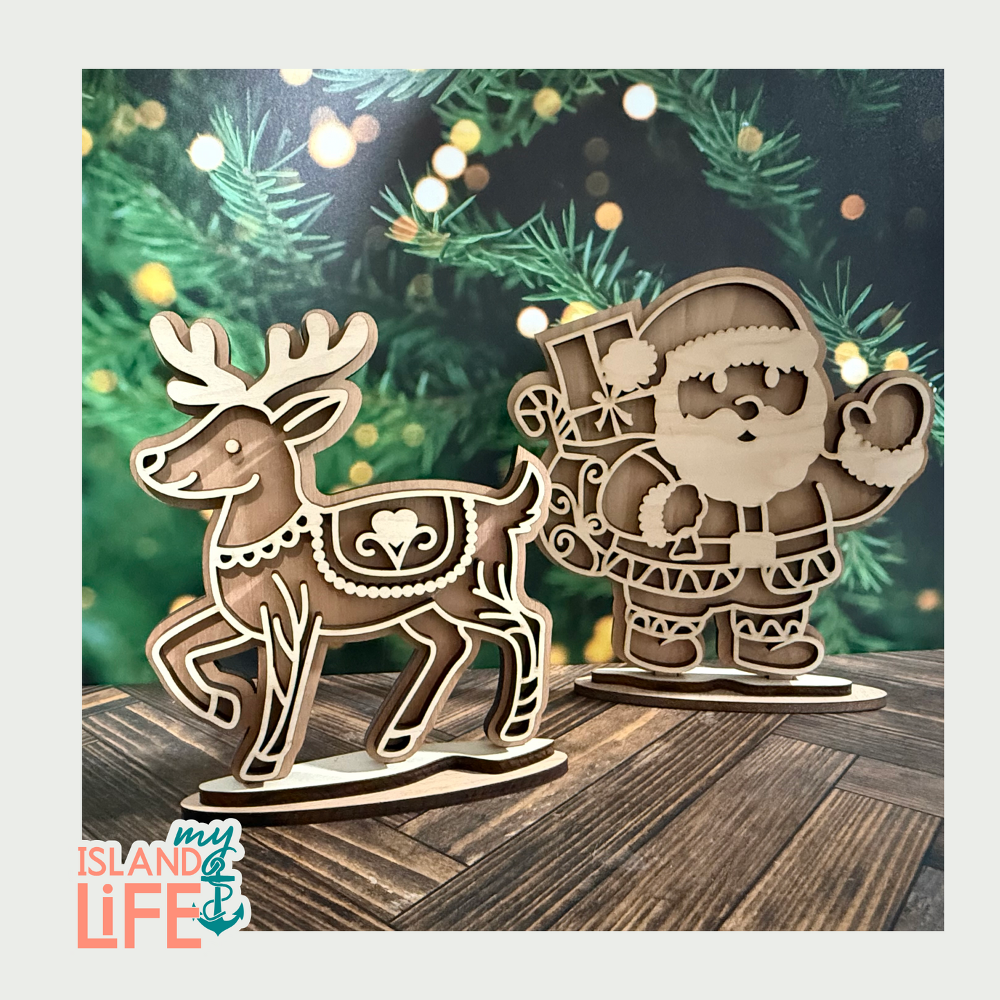 Santa & Reindeer Duo – Rustic Gingerbread Collection