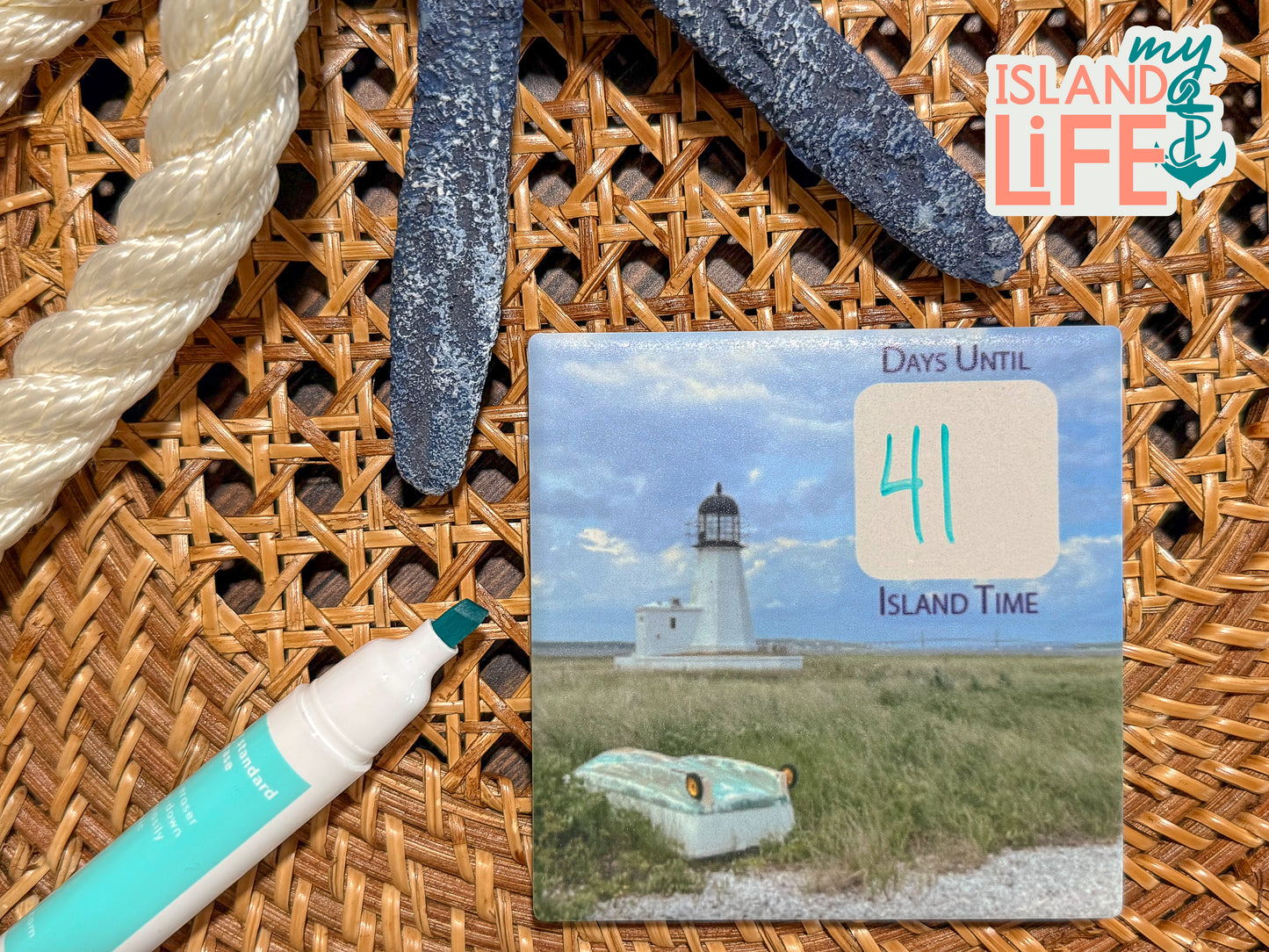 Prudence Island Countdown Tile – Days Until Island Time (Reusable Dry Erase)
