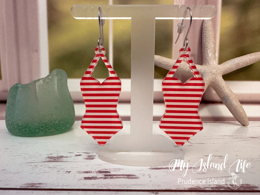 Red Stripe Bathing Suit Earrings