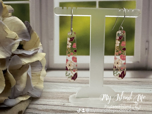 Elongated Pink Floral Earrings