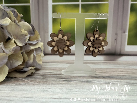 Layered Wooden Flowers Earrings