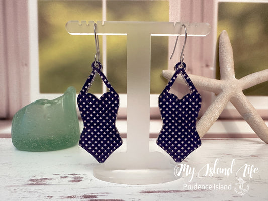 Blue White Star Bathing Suit Earrings