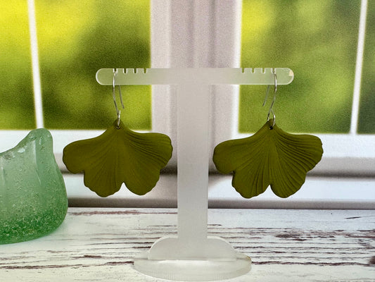 Olive Green Gingko Earrings