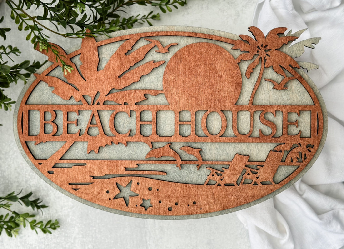 Beach Split Oval Sign