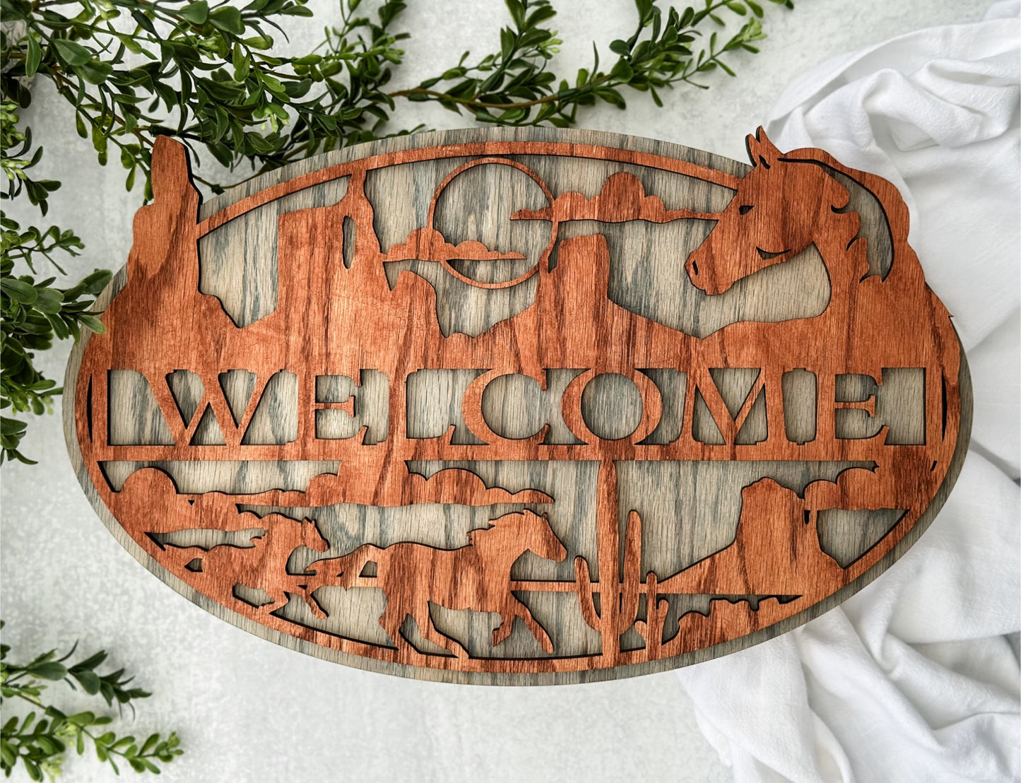 Wild Horses Split Oval Sign