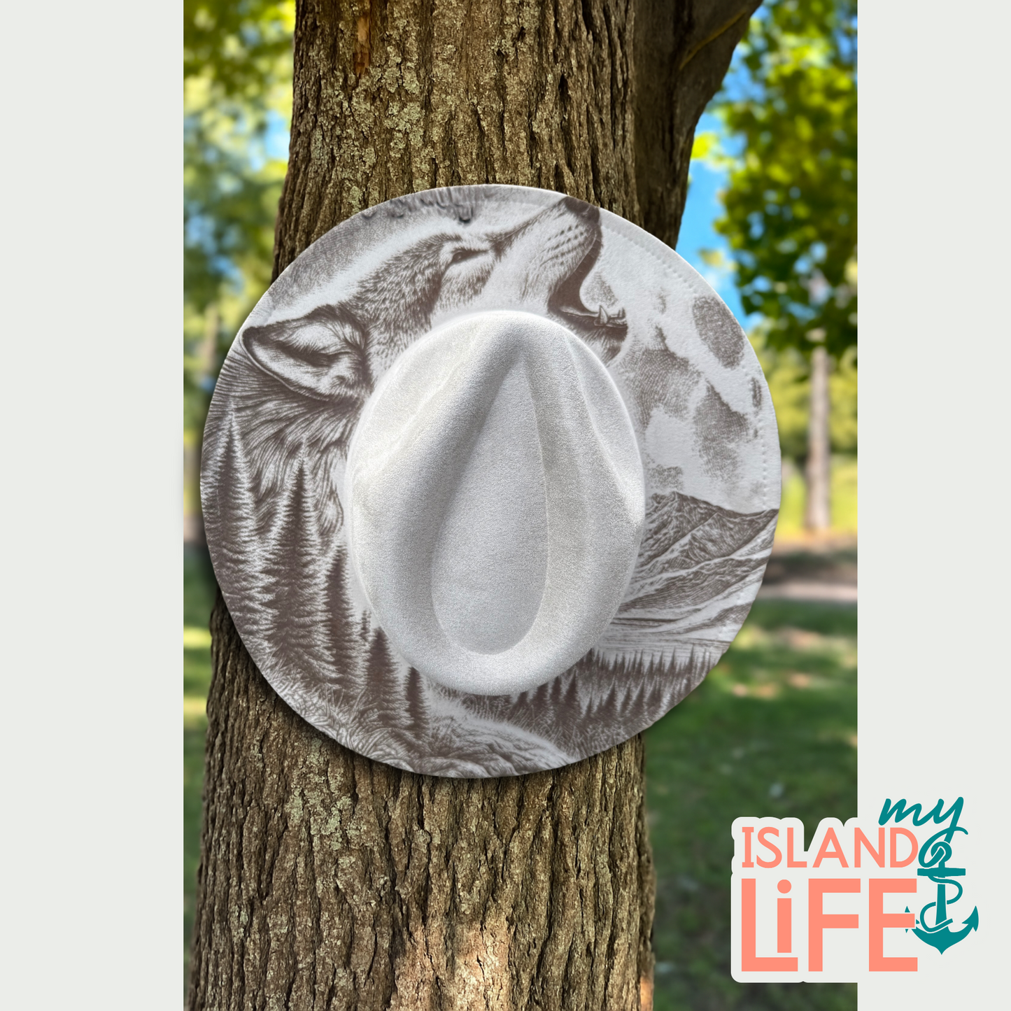 Wolf Engraved Vegan Suede Hat – Wide Brim
