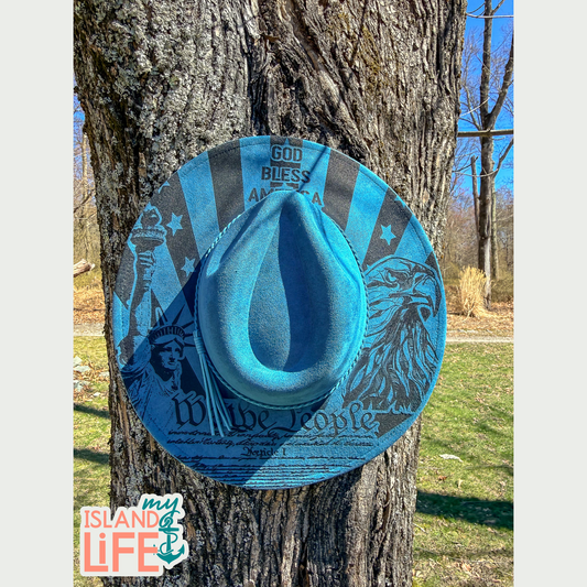 “God Bless America” Engraved Vegan Suede Hat – Wide Brim
