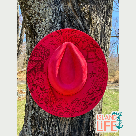 Patriotic Engraved Vegan Suede Hat – Wide Brim