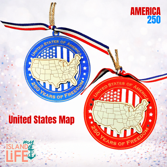 America 250 Wooden Ornament – USA Map