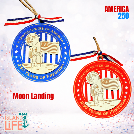America 250 Wooden Ornament – Moon Landing