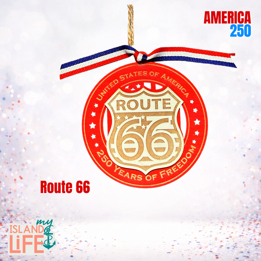 America 250 Wooden Ornament – Route 66