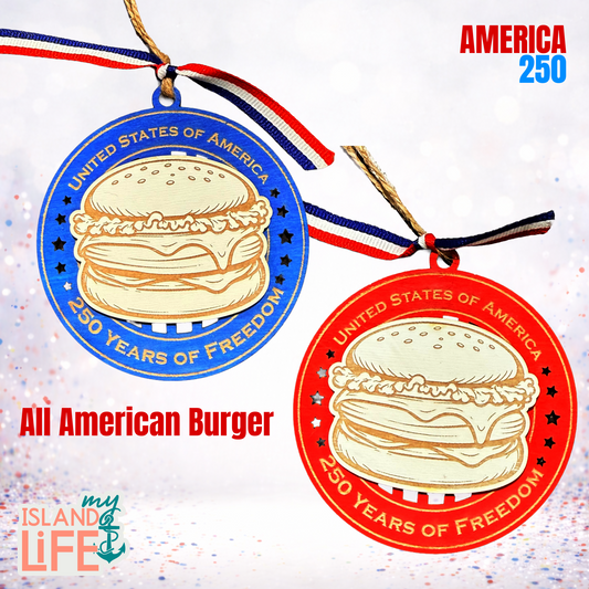 America 250 Wooden Ornament – All American Hamburger
