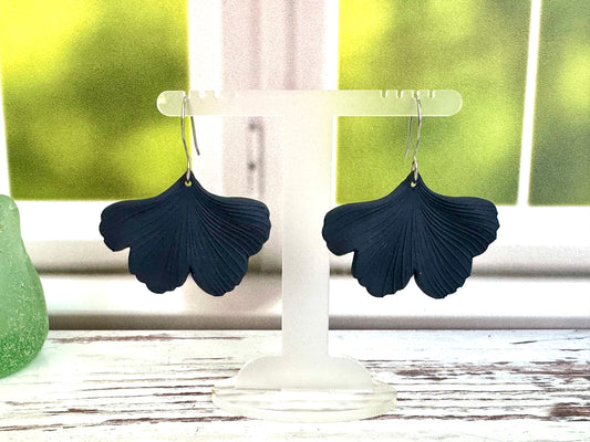 Navy Blue Gingko Earrings