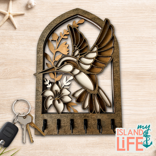Hummingbird Arch Key Holder – Laser Engraved 3-Layer Design with 6 Hooks