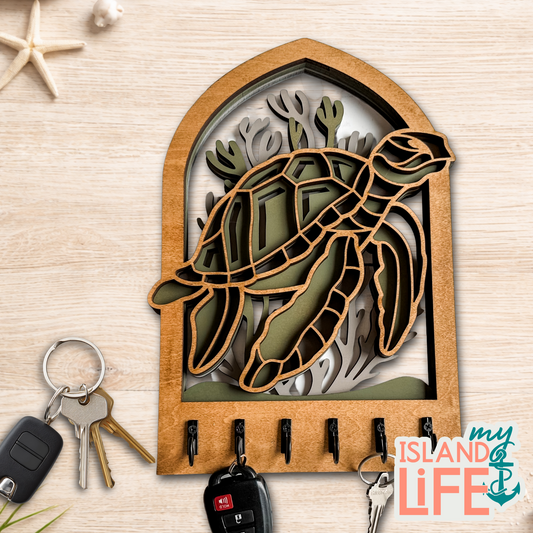 Turtle Arch Key Holder – Laser Engraved 3-Layer Design with 6 Hooks