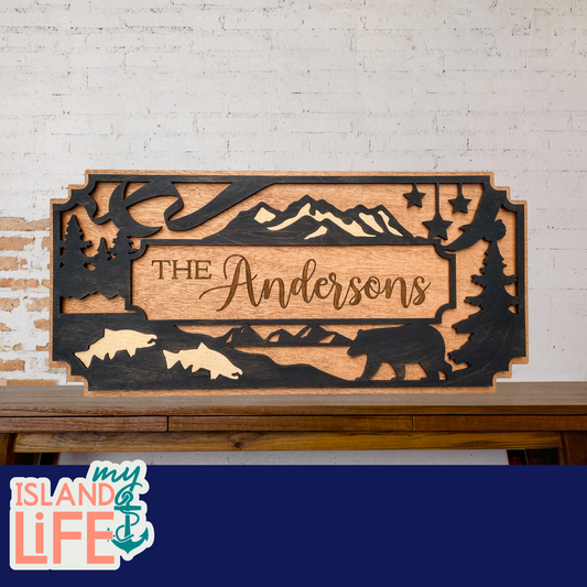 Mountain and Woodland Family Name Sign – Personalized Wall Art or Celebration Calendar