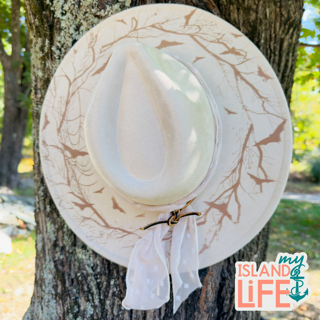 Bats Engraved Vegan Suede Hat – Wide Brim