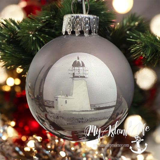 Prudence Island Lighthouse Glass Ornament