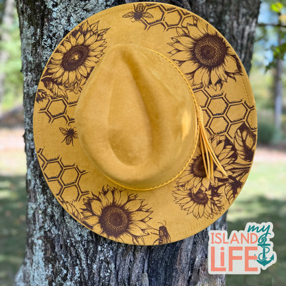 Bee Wild  Engraved Vegan Suede Hat – Wide Brim