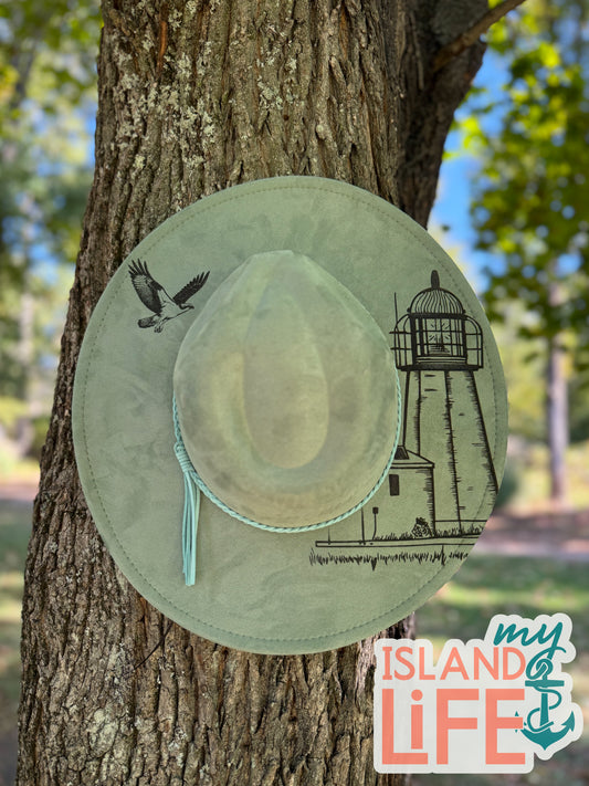 Island Engraved Vegan Suede Hat – Wide Brim