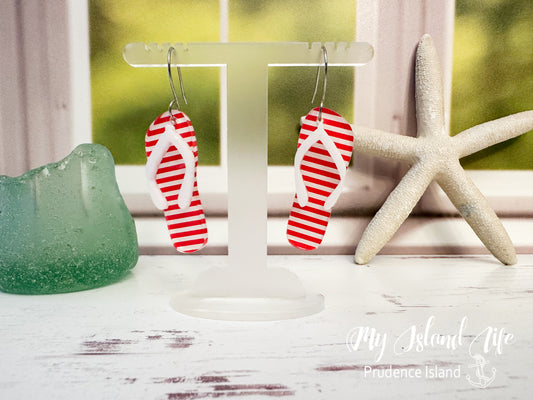 Red & White Striped Flip Flop Earrings