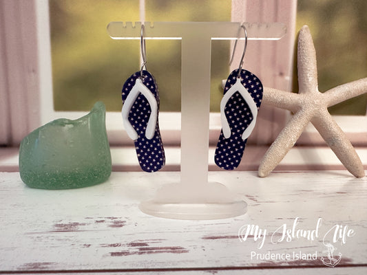 Blue & White Stars Flip Flop Earrings