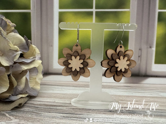 Layered Wooden Flowers Earrings