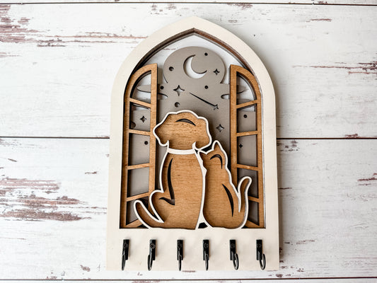 Cat & Dog in Window Arch Key Holders